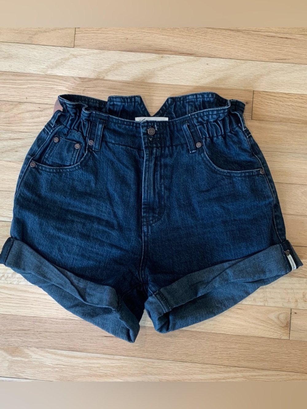 One Teaspoon High Waisted Paper Bag Cuffed‎ Dark Denim Shorts Size 26